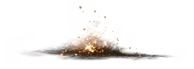 Exploding white cloud with golden sparks