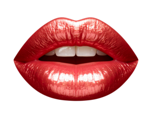 Red lipstick kiss imprint with shiny gloss effect, isolated on transparent background PNG