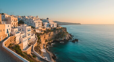 Beautiful Panoramic View of Chora, Ios Island, Greece at Sunset
