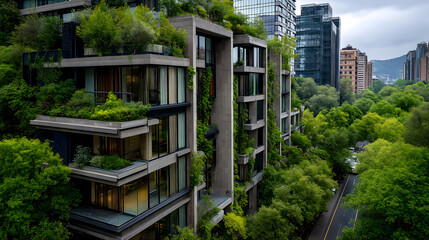 Vertical Forest Skyscraper - Futuristic Green Architecture with Lush Balcony Gardens and Tree-Covered Facades