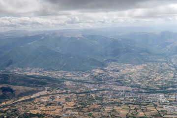 Sulmona historical little town aerial cityscape, L'Aquila, Italy