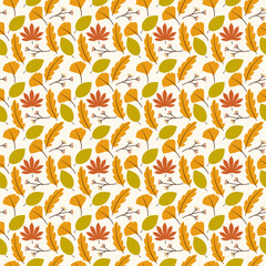Autumn Leaves Seamless Pattern, Fall Leaf Pattern for Seasonal Design