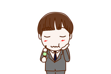 （上半身正面）三色団子を美味しく堪能し味わう男子学生