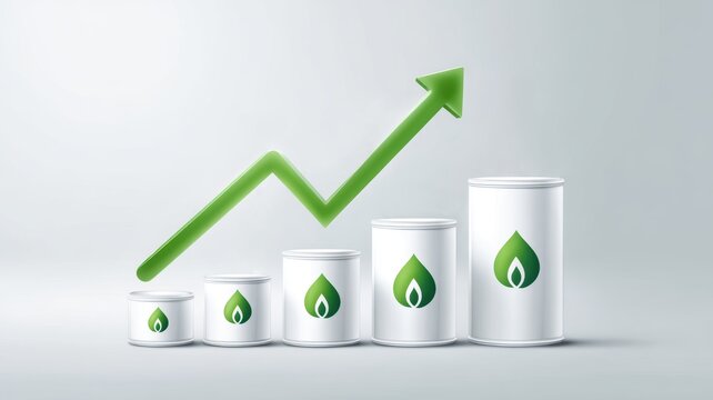 energy stock gas green. Graph depicting growth with green energy symbols and ascending bars. - Powered by Adobe