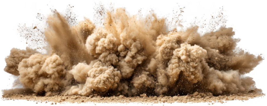Powerful explosion of earth and dust