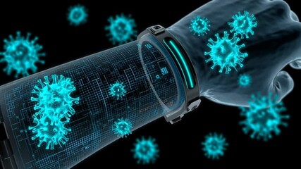 Smart wristband with futuristic design showcases real time virus detection, enhancing health tracking through innovative health technology - Powered by Adobe