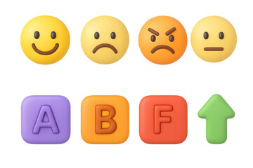 Fototapeta premium Colorful emoji and alphabet symbols with 3d design for user interface elements