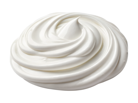 A smooth white creamy swirl with a tall peak is isolated on a transparent background, appearing as a pure png graphic.
