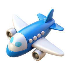 3d blue and white toy airplane isolated on transparent background