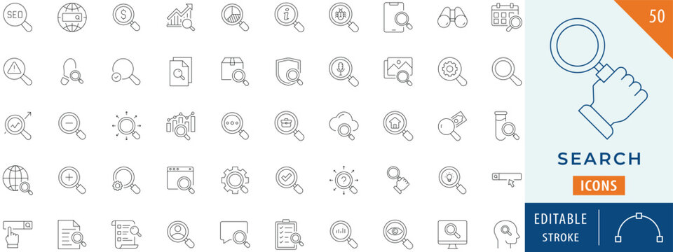 Search icon collection set. Editable stroke.