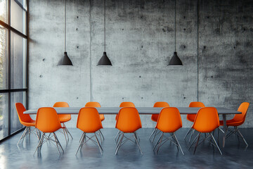 Modern conference room with concrete wall


