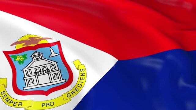 Photo realistic slow motion 4KHD flag of the Sint Maarten waving in the wind.  Seamless loop animation with highly detailed fabric texture in 4K resolution.