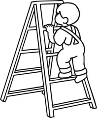 a boy climbing a ladder