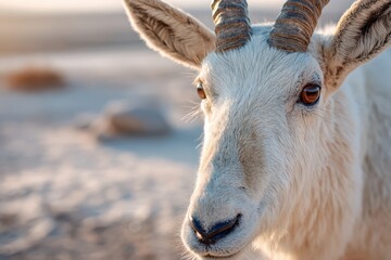 Fototapeta premium addax face with piercing eyes and spiral horns