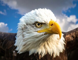 Obraz premium The face of an eagle flying in the air. Close up