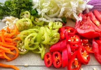 fresh vegetables on the kitchen board