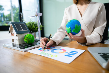 Business working with reduce CO2 concept with icons, global warming such as reforest green factory...