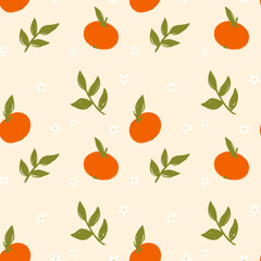 Seamless Floral Pattern with Tangerines - Hand-Drawn Botanical Design