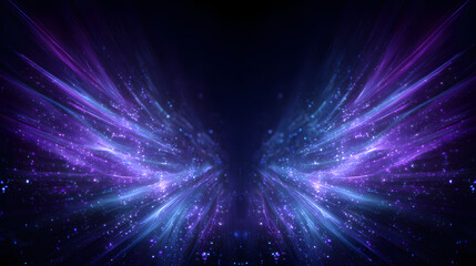 Abstract energetic background with neon mist and glowing particles in high contrast symmetry