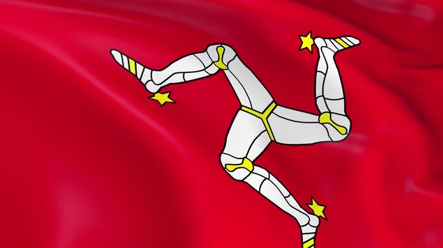 Photo realistic slow motion 4KHD flag of the Isle of Man waving in the wind.  Seamless loop animation with highly detailed fabric texture in 4K resolution.