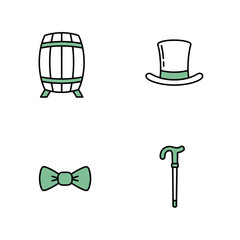 Collection of St. Patrick's Day-themed icons, including Beer barrel, Top hat, Green bowtie, Walking cane