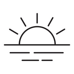 Single icon of sunset with fog elements for hazy evening weather in outline style, editable stroke vector illustration.