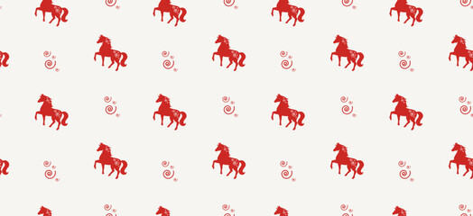Happy Chinese New Year seamless pattern. 2026 Year of the Horse.	