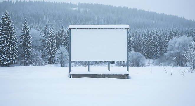 Blank Sign in Snowy Forest Landscape