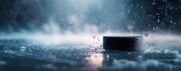 The hockey puck gliding on ice with dynamic energy and motion effects.