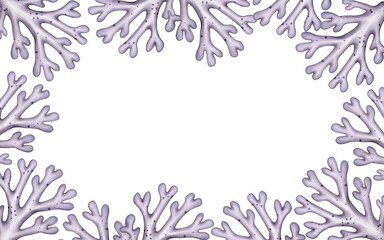  Watercolor hand-drawn illustration of a purple coral border with empty white center, ideal for cards invitations packaging marine themed designs and decorative projects.