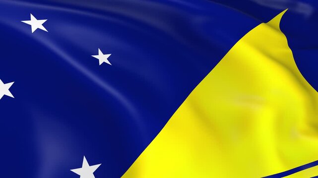Photo realistic slow motion 4KHD flag of the Tokelau waving in the wind.  Seamless loop animation with highly detailed fabric texture in 4K resolution.