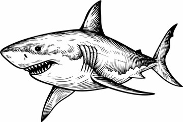 Great White Shark Hand Drawn Sketch on White Background