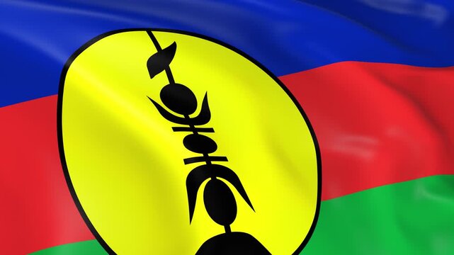Photo realistic slow motion 4KHD flag of the New Caledonia waving in the wind.  Seamless loop animation with highly detailed fabric texture in 4K resolution.