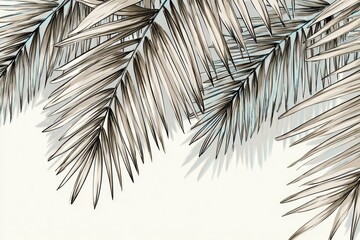 Obraz premium Detailed illustration of palm fronds with a soft, muted color palette.
