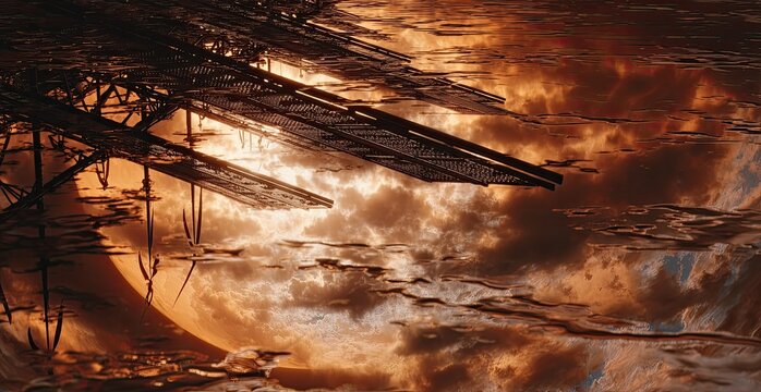 Crimson moon, hovering ships, alien landscape