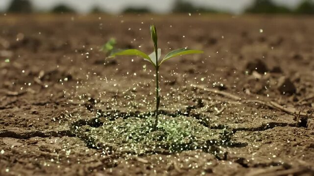 Biodegradable plastic bottle decomposes into a new plant sprout.