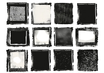 PNG. A set of black and white rectangular frames with various textures, each frame isolated in the center against a pure background.