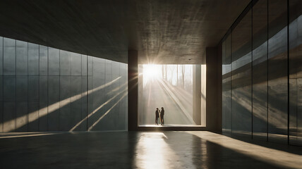silhouette of a woman in a corridor
