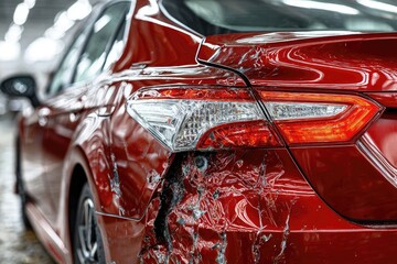 Damaged red car rear
