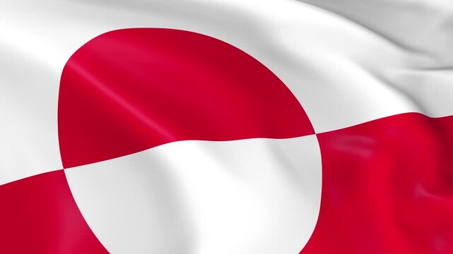 Photo realistic slow motion 4KHD flag of the Greenland waving in the wind.  Seamless loop animation with highly detailed fabric texture in 4K resolution.