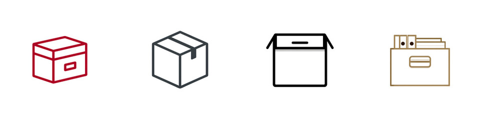 Simple Outline Icon Set of Cardboard Boxes and Folders