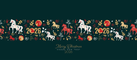 Happy Chinese New Year seamless pattern. 2026 Year of the Horse.	
