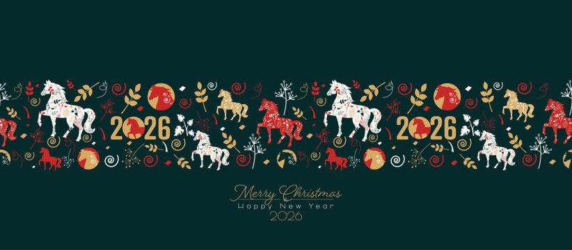 Happy Chinese New Year seamless pattern. 2026 Year of the Horse.	

