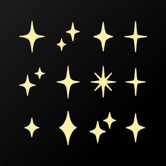 Set of Shiny Black Sparkle Star Icons in Minimal Hand Drawn Style