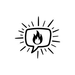 Hot Flame Icon Inside Speech Bubble Representing Viral Content and Fiery Discussions