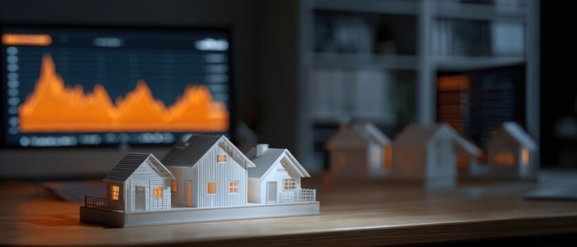The miniature houses representing modern real estate investment trends and analytics