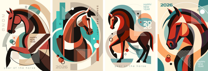 collection of stylish posters for 2026. The year of the horse according to the Chinese calendar