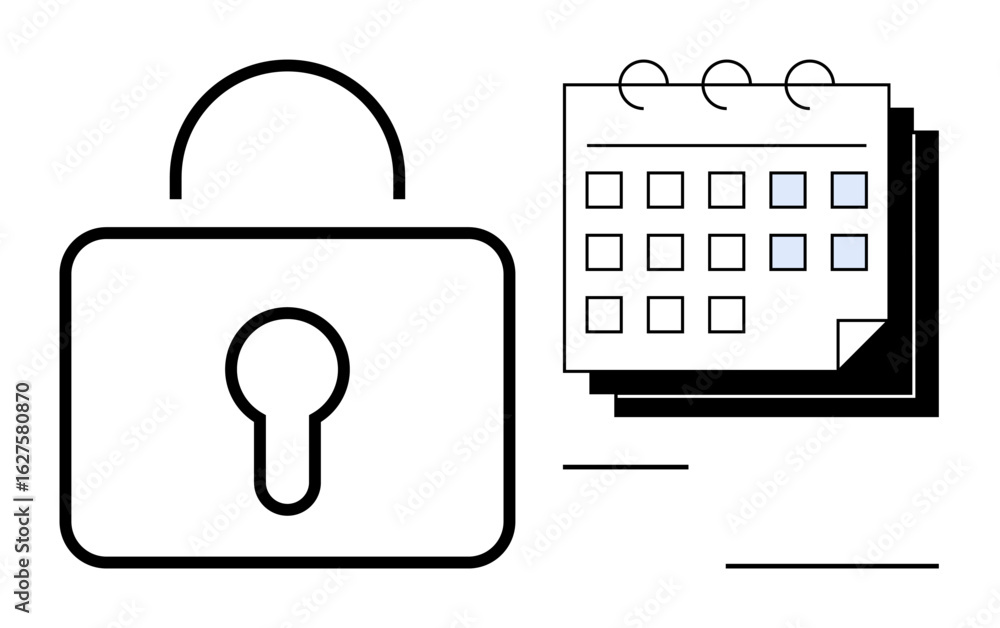 Aufkleber lock icon next to a calendar with highlighted dates, representing data protection, privacy, and time