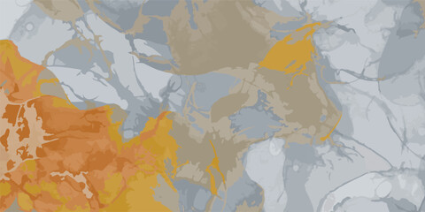 Abstract Fluid Alcohol Ink Art in Orange and Gray. Peaceful or serene backgrounds. Template banner. Frame with soft pastel floral pattern.