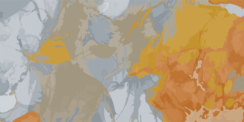 Abstract Fluid Alcohol Ink Art in Orange and Gray. Peaceful or serene backgrounds. Template banner. Frame with soft pastel floral pattern.